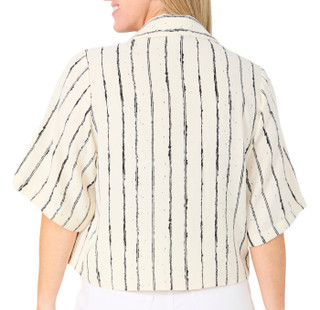 Thumbnail 2: ABS Women's Elbow Sleeve Button Down Stripe Top 