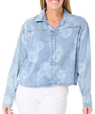 Thumbnail 1: INDUSTRY Women's Long Sleeve Raw Hem Floral Button Down Top 