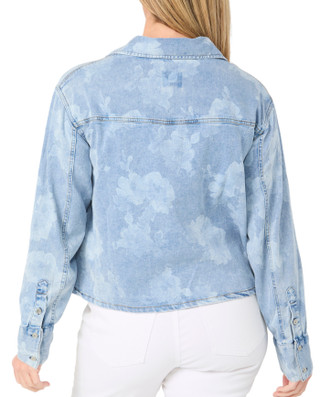 Thumbnail 2: INDUSTRY Women's Long Sleeve Raw Hem Floral Button Down Top 