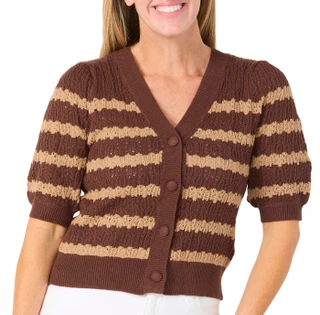 Thumbnail 1: Ellen Tracy Women's Short Sleeve V Neck Crochet Cardigan 
