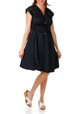 Thumbnail 1: Ellen Tracy Women's Short Sleeve Poplin Bubble Hem Dress 