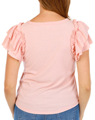 Thumbnail 2: Thomas & Olivia Petite Ribbed Flutter Sleeve Top 