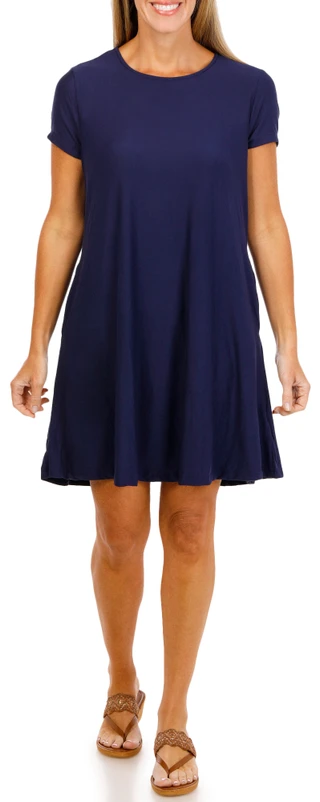 Thumbnail 4: Harlow  & Rose Women's Short Sleeve Solid Swing Dress 