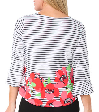 Thumbnail 2: Ruby Road Petite 3/4 Bell Sleeve Stripe Floral Top 
