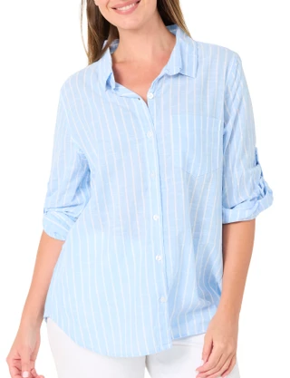 Thumbnail 1: Dash Women's 3/4 Sleeve Stripe Button Down Top 