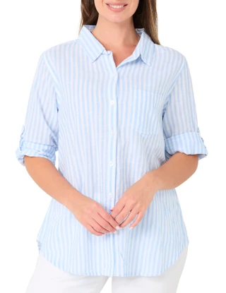 Thumbnail 2: Dash Women's 3/4 Sleeve Stripe Button Down Top 