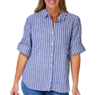 Thumbnail 1: Dash Women's 3/4 Sleeve Stripe Button Down Top 