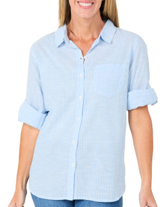 Thumbnail 1: Dash Women's 3/4 Sleeve Stripe Button Down Top 