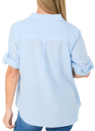 Thumbnail 3: Dash Women's 3/4 Sleeve Stripe Button Down Top 