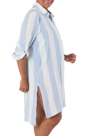 Thumbnail 3: SHORE LIFE Women's Stripe Print Button Down Swim Coverup  