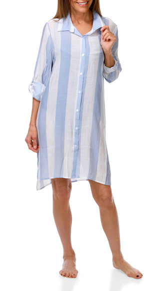 Thumbnail 2: SHORE LIFE Women's Stripe Print Button Down Swim Coverup  