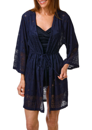 Thumbnail 1: SHORE LIFE Women's Laser Cut Open Front Swim Coverup 