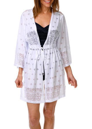 Thumbnail 1: SHORE LIFE Women's Laser Cut Open Front Swim Coverup 