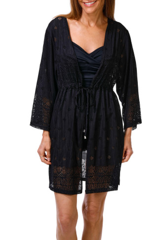 Thumbnail 1: SHORE LIFE Women's Laser Cut Open Front Swim Coverup 
