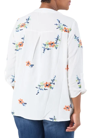 Thumbnail 3: Sapphire Women's Plus Embroidered Floral Roll Tab Sleeve Top  