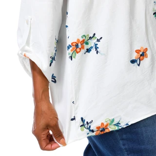 Thumbnail 6: Sapphire Women's Plus Embroidered Floral Roll Tab Sleeve Top  