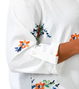 Thumbnail 7: Sapphire Women's Plus Embroidered Floral Roll Tab Sleeve Top  