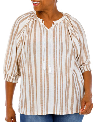 Thumbnail 1: Joie De Vivre Women's Plus Stripe Print Top  