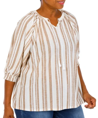 Thumbnail 4: Joie De Vivre Women's Plus Stripe Print Top  