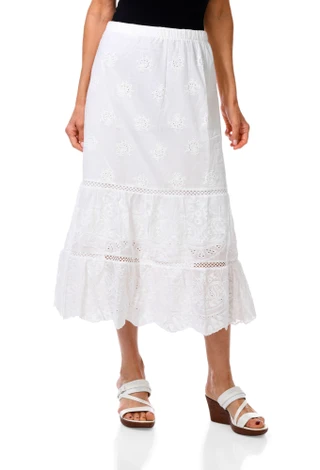 Thumbnail 1: Liv Women's Embroidered Lace Midi Skirt  