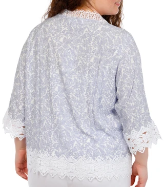 Thumbnail 4: Chelsea & Theodore Plus 3/4 Sleeve Lace Trim V Neck Henley Top 
