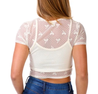 Thumbnail 3: BOZZOLO Juniors Mesh Layer Bow Crop Top 