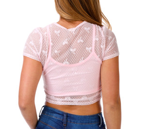 Thumbnail 2: BOZZOLO Juniors Mesh Layer Bow Crop Top 