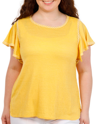 Thumbnail 1: MAX STUDIO Plus Short Sleeve Crinkle Jersey Top 