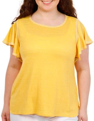 Thumbnail 1: MAX STUDIO Plus Short Sleeve Crinkle Jersey Top 