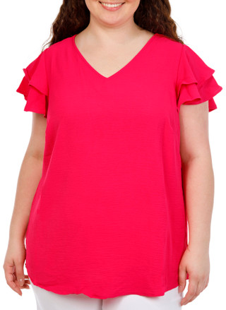 Thumbnail 2: Adrianna Papell Women's Short Flutter Sleeve V Neck Top 