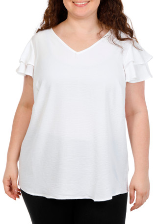 Thumbnail 1: Adrianna Papell Women's Short Flutter Sleeve V Neck Top 