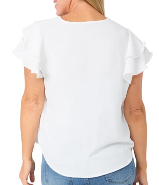 Thumbnail 4: Adrianna Papell Women's Short Flutter Sleeve V Neck Top 