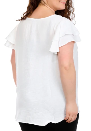 Thumbnail 5: Adrianna Papell Women's Short Flutter Sleeve V Neck Top 