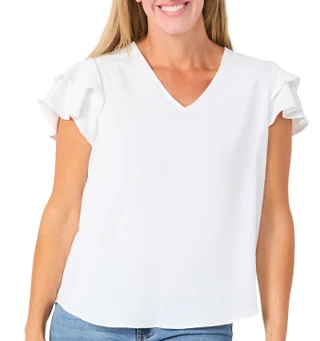Thumbnail 2: Adrianna Papell Women's Short Flutter Sleeve V Neck Top 