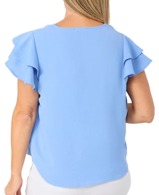 Thumbnail 2: Adrianna Papell Women's Short Flutter Sleeve V Neck Top 