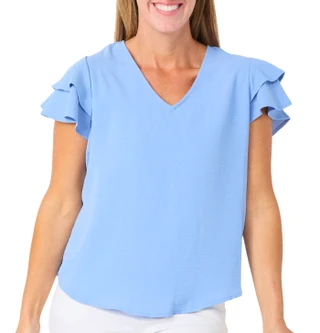 Thumbnail 1: Adrianna Papell Women's Short Flutter Sleeve V Neck Top 
