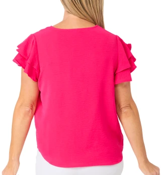 Thumbnail 2: Adrianna Papell Women's Short Flutter Sleeve V Neck Top 