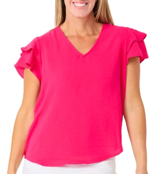 Thumbnail 1: Adrianna Papell Women's Short Flutter Sleeve V Neck Top 