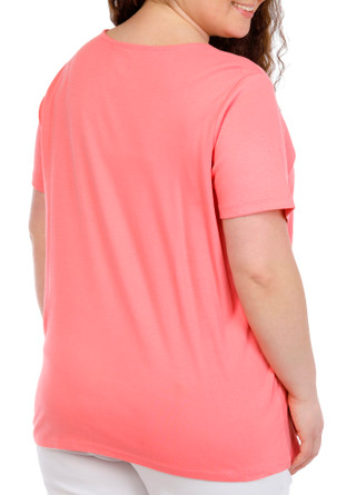 Thumbnail 4: Coral Bay Plus Short Sleeve Split Neck Metal Ring Top 