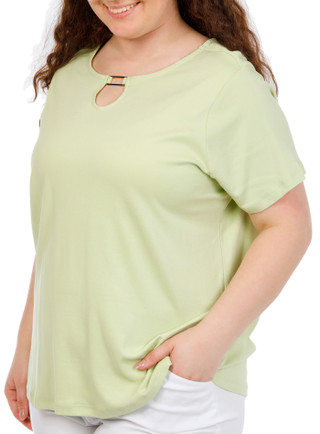 Thumbnail 2: Coral Bay Plus Short Sleeve Split Neck Metal Ring Top 