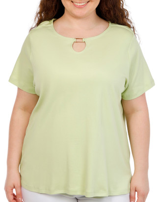 Thumbnail 1: Coral Bay Plus Short Sleeve Split Neck Metal Ring Top 