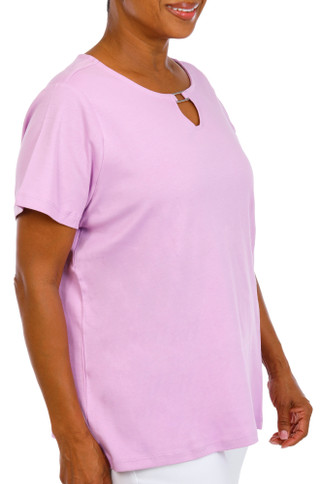 Thumbnail 4: Coral Bay Plus Short Sleeve Split Neck Metal Ring Top 