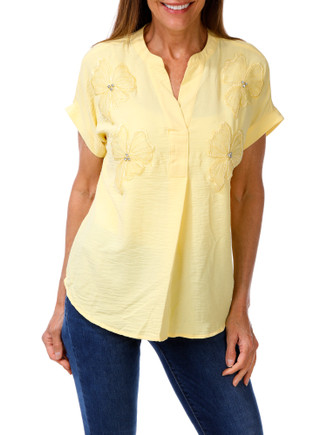 Thumbnail 1: AVA AND GRACE Women's Solid Embroidered Top 
