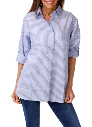 Thumbnail 2: MAX STUDIO Women's Stripe Print Button Down Top  