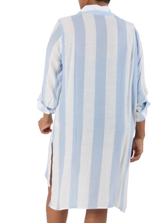 Thumbnail 3: SHORE LIFE Women's Plus Stripe Button Down Coverup 