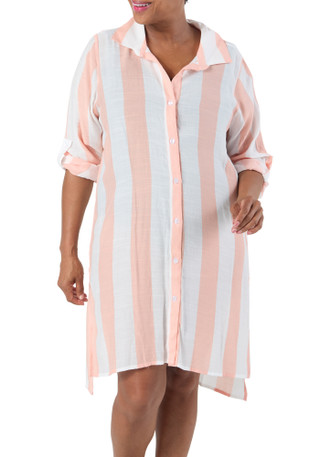 Thumbnail 1: SHORE LIFE Women's Plus Stripe Button Down Coverup 