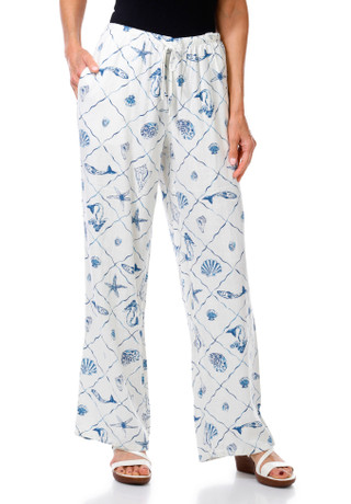 Thumbnail 1: Cali 1850 Juniors Ocean Print Drawstring Beach Pants 