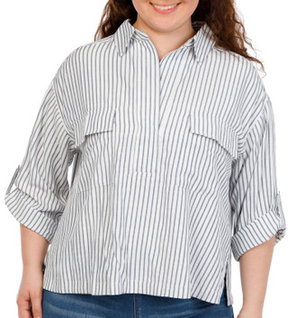 Thumbnail 4: MAX STUDIO Plus 3/4 Sleeve Two Pocket Strip Shirt  