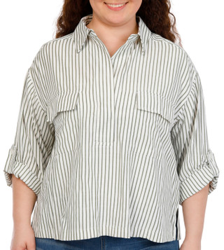 Thumbnail 1: MAX STUDIO Plus 3/4 Sleeve Two Pocket Strip Shirt  