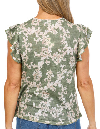 Thumbnail 2: Chenault Women's Double Ruffle Sleeve Linen Top 